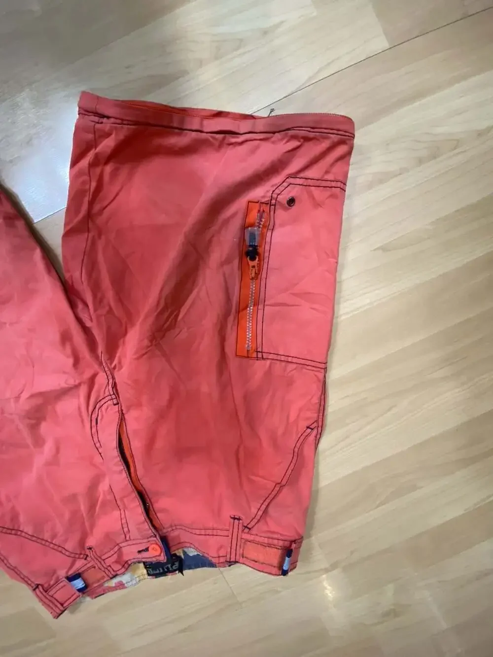 Plugg Men's Vintage Cargo Shorts Orange Utility Multi-Pocket